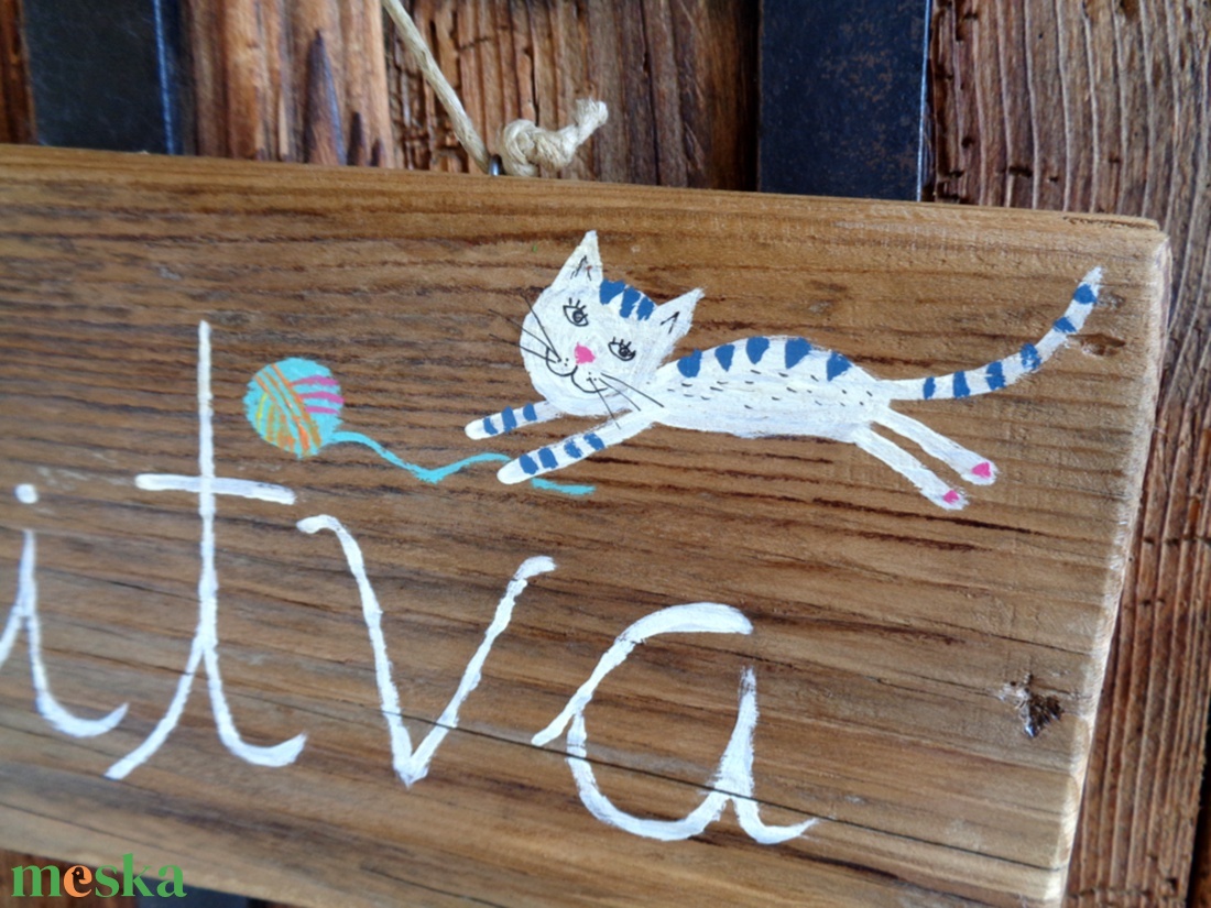 Nyitva - Zárva tábla, Rusztikus Fa Tábla, Ajándék ötlet - Cica, Cirmos, Macska, Egyedi Ajtódísz - otthon & életmód - dekoráció - ajtó- és ablak dekoráció - ajtótábla - Meska.hu