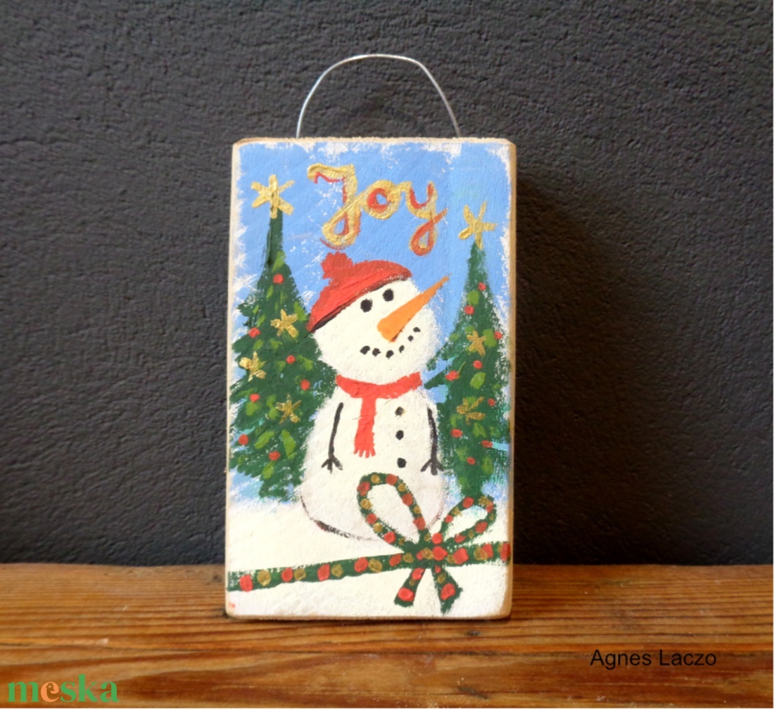 Hóember - Rusztikus fa dekoráció, Karácsonyi ajándék, Gyerekszoba - otthon & életmód - dekoráció - kép & falikép - táblakép - Meska.hu