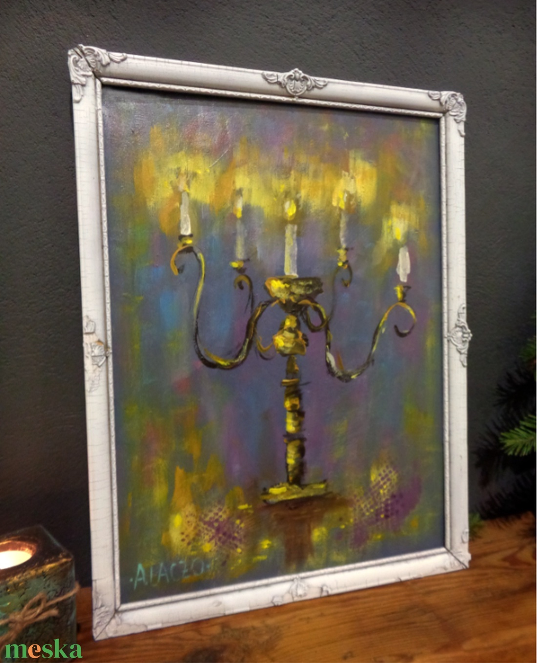 Gyertyafény - Laczó Ágnes kortárs festő/grafikus művész- Eredeti Akril Festmény, Falikép keretben - művészet - festmény - akril - Meska.hu
