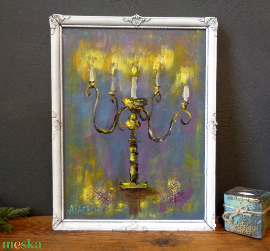 Gyertyafény - Laczó Ágnes kortárs festő/grafikus művész- Eredeti Akril Festmény, Falikép keretben - művészet - festmény - akril - Meska.hu
