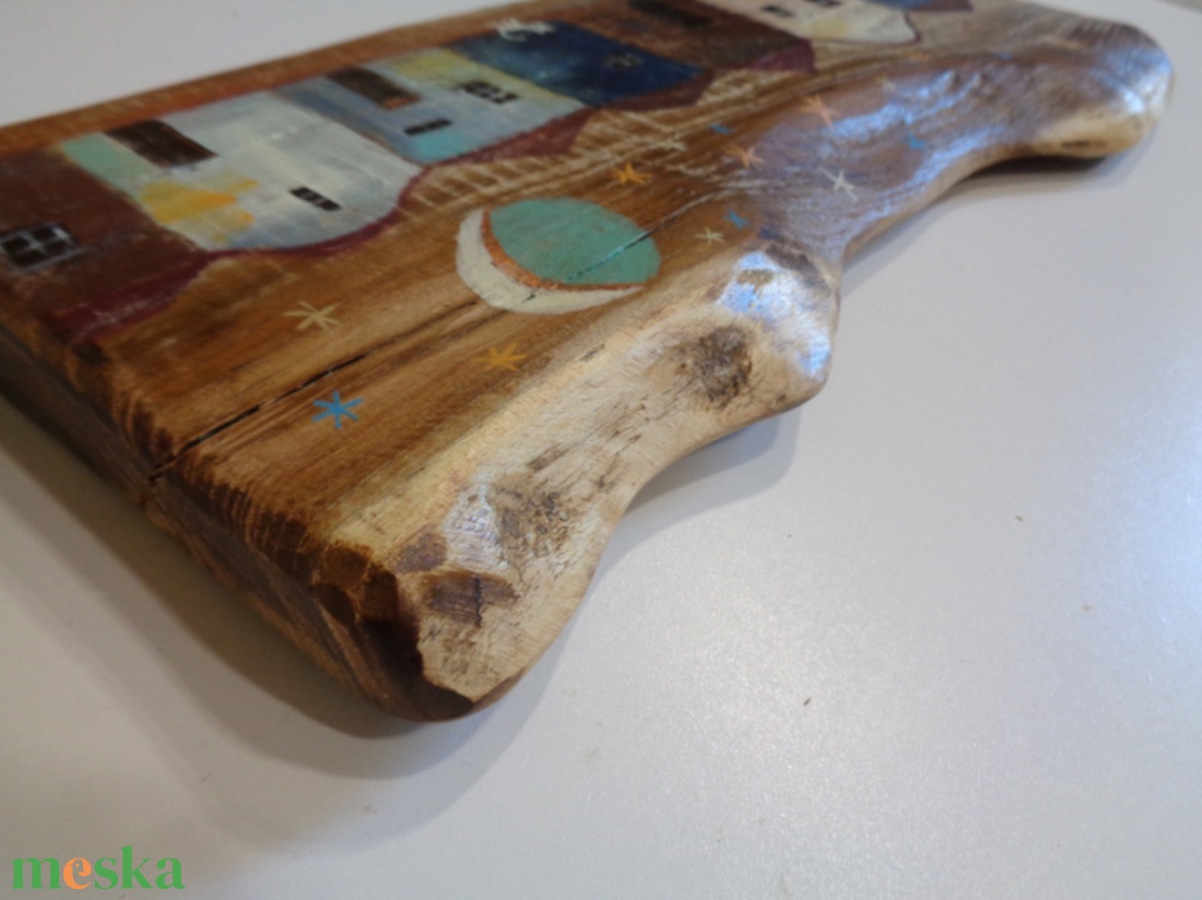 Holdvilág- Rusztikus Fatábla, Ajándék ötlet - Egyedi Falidísz - Gyerekszoba - Mese, Város, Cica, Macska, Hold - otthon & életmód - dekoráció - dísztárgy - Meska.hu