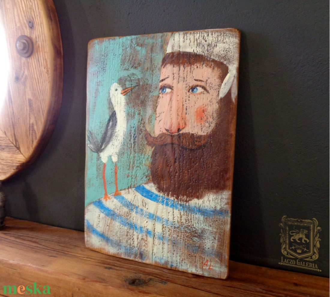 Tengerész - Rusztikus Fatábla, Ajándék ötlet - Egyedi Falidísz - Gyerekszoba, Sirály - otthon & életmód - dekoráció - fali és függő dekoráció - függődísz - Meska.hu