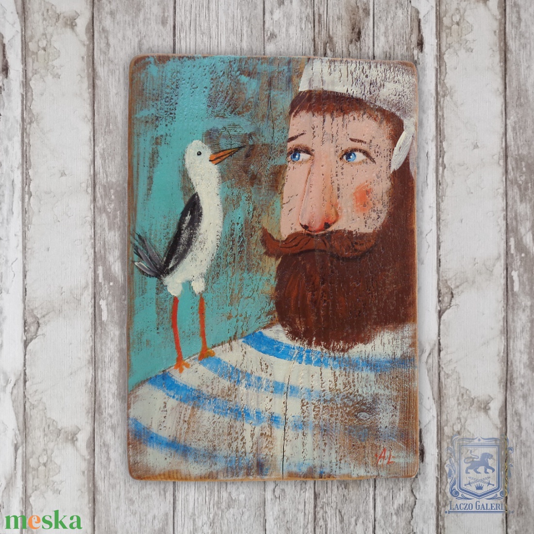 Tengerész - Rusztikus Fatábla, Ajándék ötlet - Egyedi Falidísz - Gyerekszoba, Sirály - otthon & életmód - dekoráció - fali és függő dekoráció - függődísz - Meska.hu