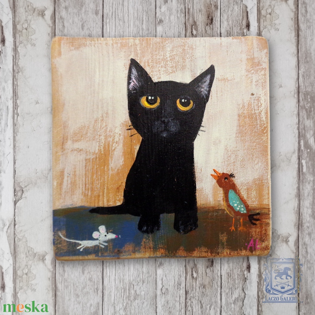 Fekete cicus - Rusztikus Fatábla, Vicces Ajándék ötlet - Falikép, Egyedi Falidísz, Macska, Cica - otthon & életmód - dekoráció - fali és függő dekoráció - falra akasztható dekor - Meska.hu