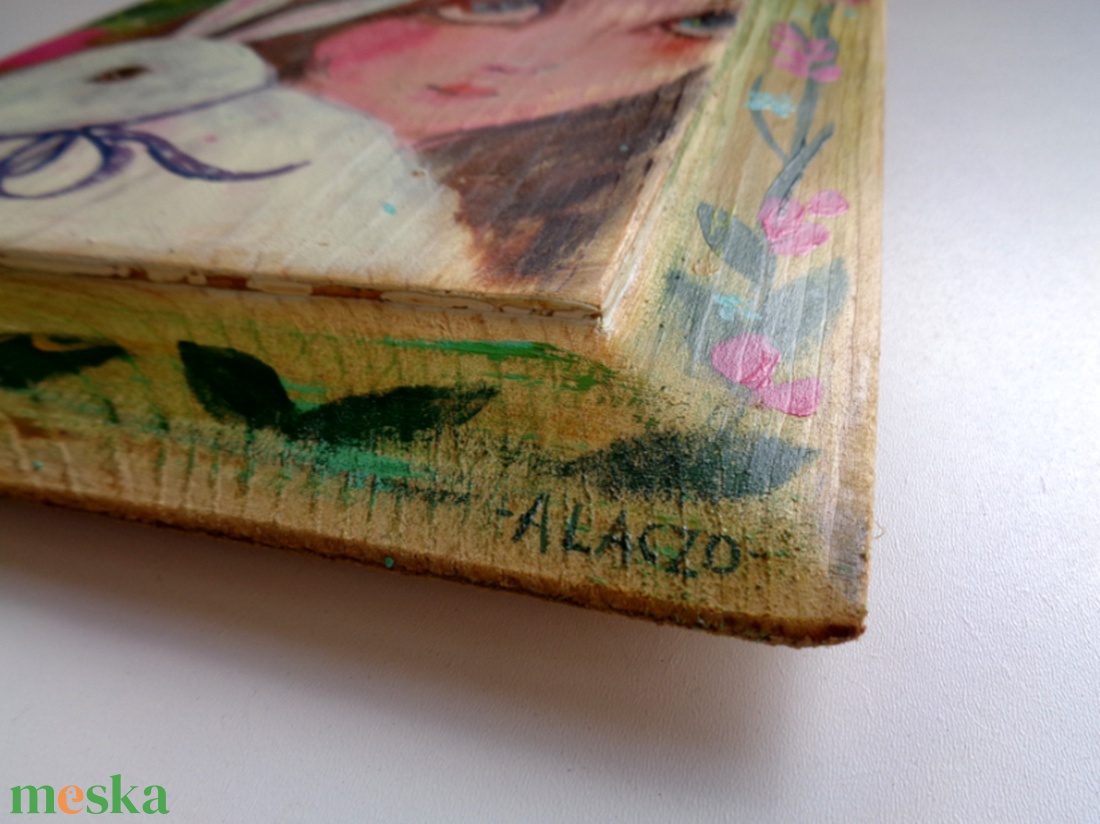 Nyuszit ölelő - Rusztikus Fatábla, Ajándék ötlet - Egyedi Falidísz, Húsvéti Nyúl - otthon & életmód - dekoráció - fali és függő dekoráció - falra akasztható dekor - Meska.hu