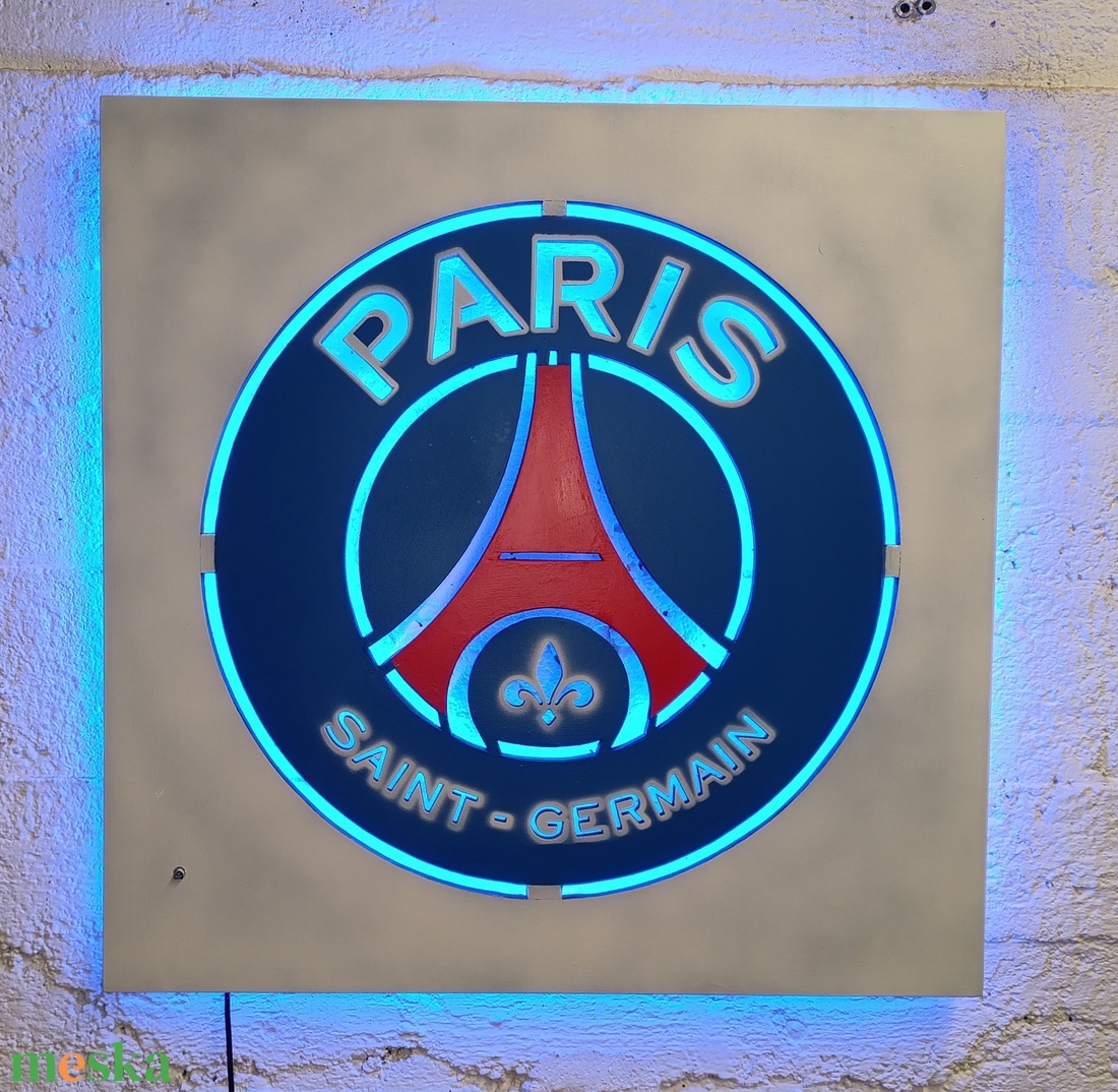 PSG, Paris Saint-Germain rajongóknak világító falikép. - otthon & életmód - dekoráció - kép & falikép - fából készült kép - Meska.hu