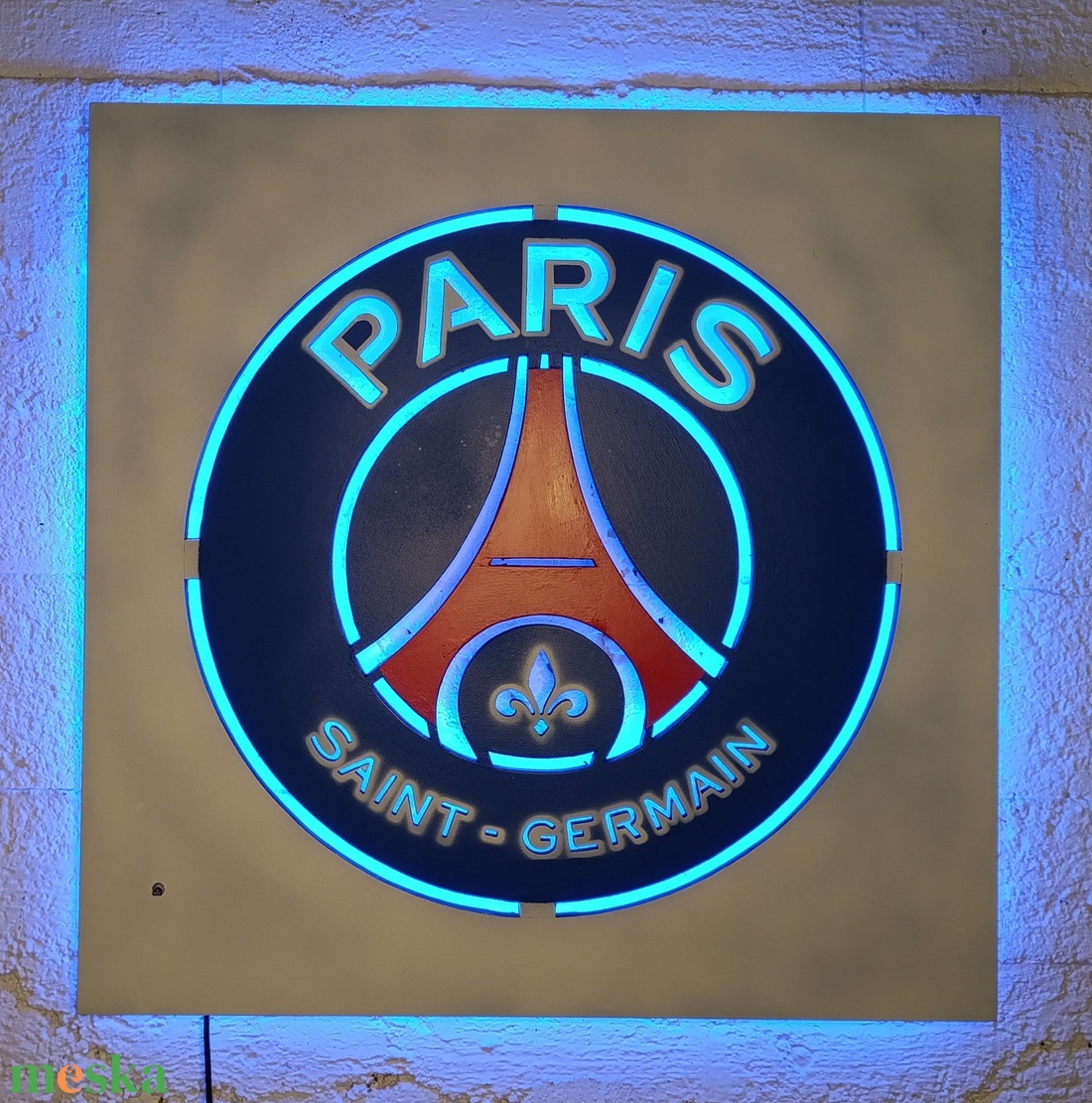 PSG, Paris Saint-Germain rajongóknak világító falikép. - otthon & életmód - dekoráció - kép & falikép - fából készült kép - Meska.hu