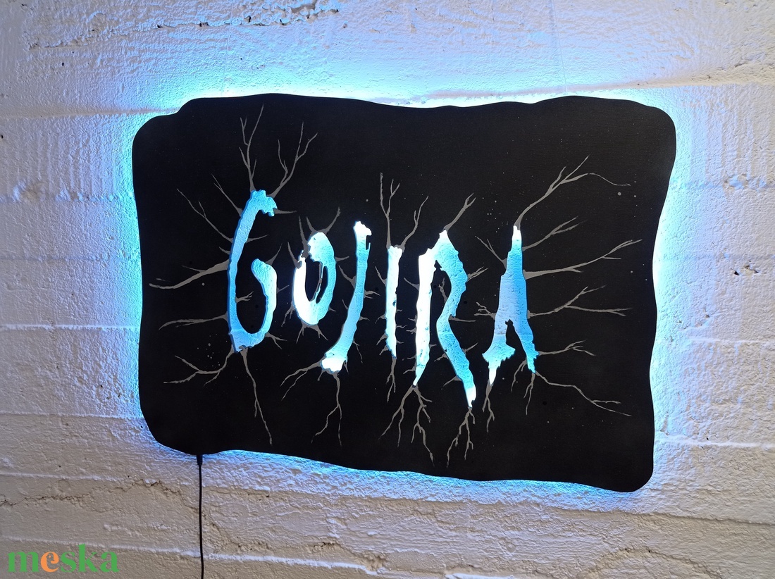 Gojira - rajongóknak készült világító falikép - otthon & életmód - dekoráció - kép & falikép - fából készült kép - Meska.hu