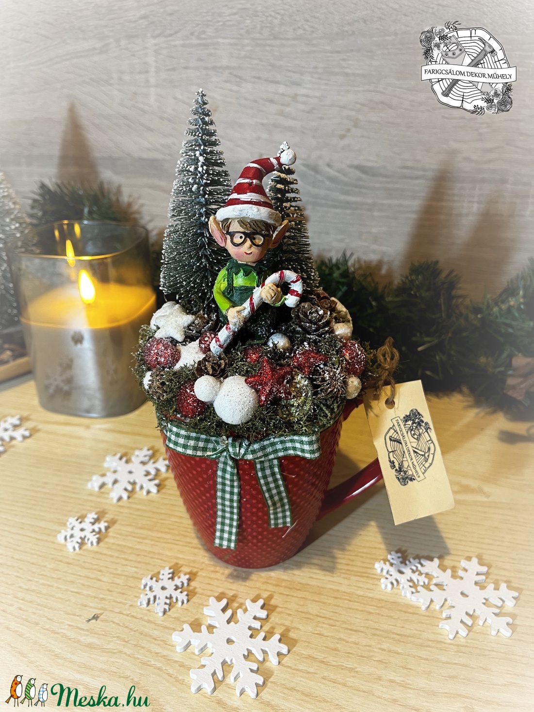 Karácsonyi manós bögrés asztaldísz - karácsony - adventi díszek - adventi asztaldísz - Meska.hu