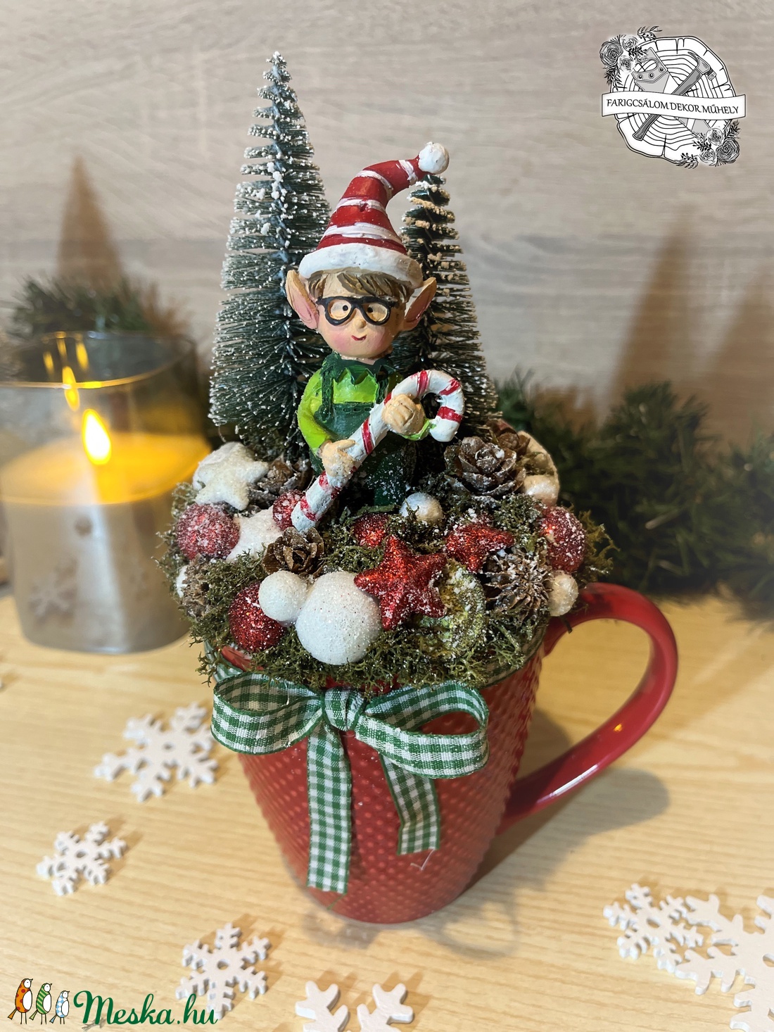 Karácsonyi manós bögrés asztaldísz - karácsony - adventi díszek - adventi asztaldísz - Meska.hu