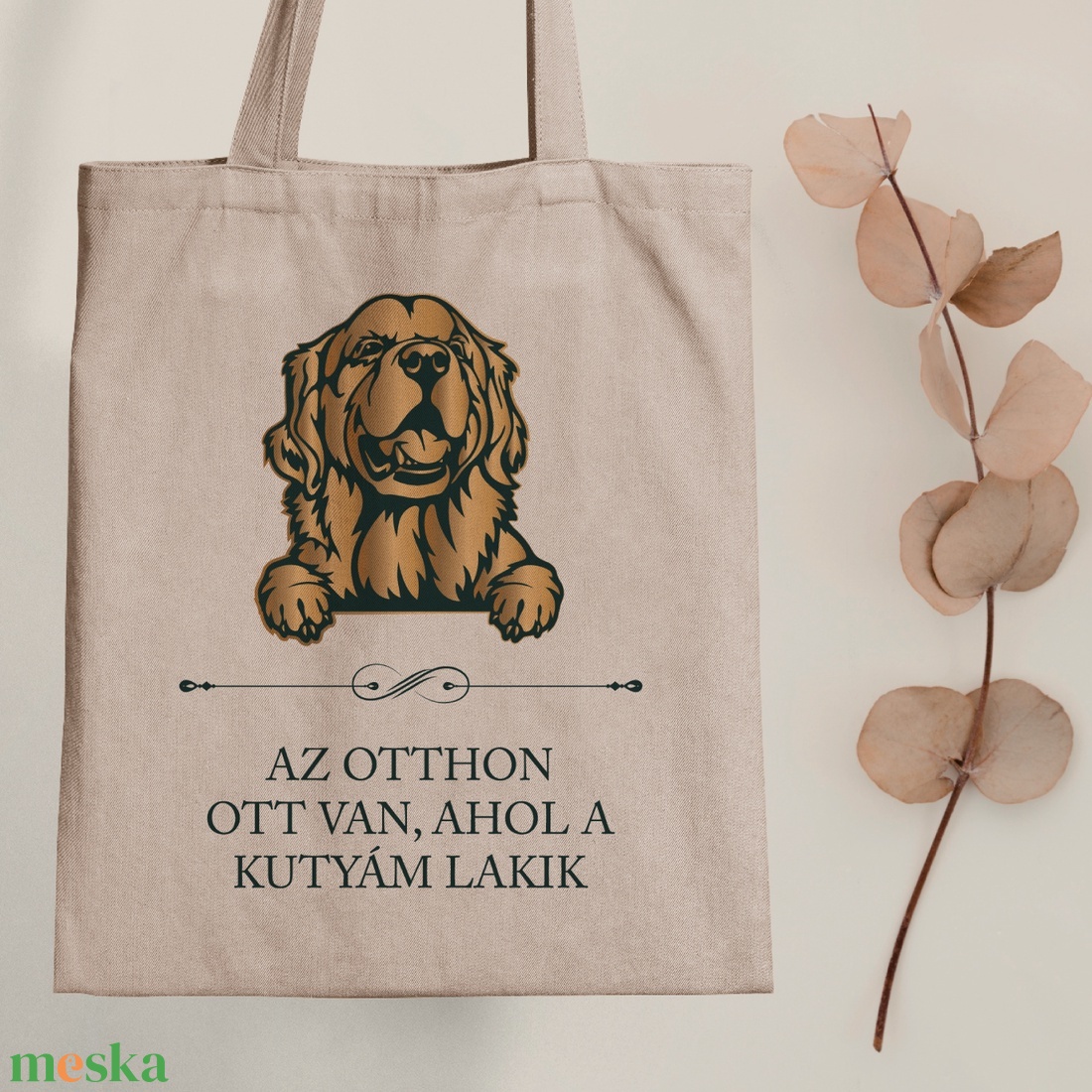 GOLDEN RETRIEVER - Az otthon ott van, ahol a kutyám lakik - vászontáska - táska & tok - bevásárlás & shopper táska - shopper, textiltáska, szatyor - Meska.hu