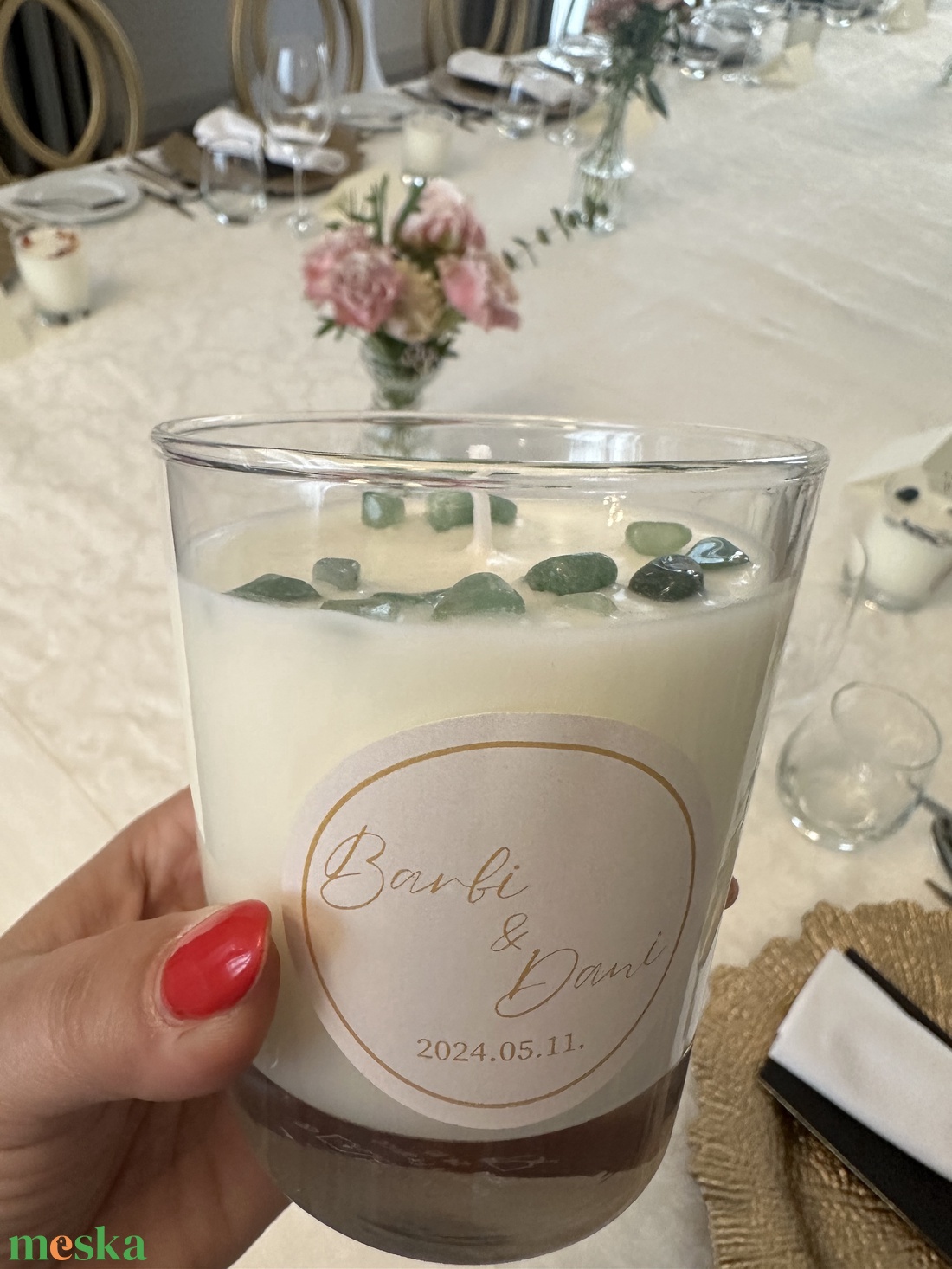 Esküvői köszönőajándék-Prémium ásványköves szójagyertya-választható illattal és díszdobozzal - esküvő - emlék & ajándék - köszönőajándék - Meska.hu