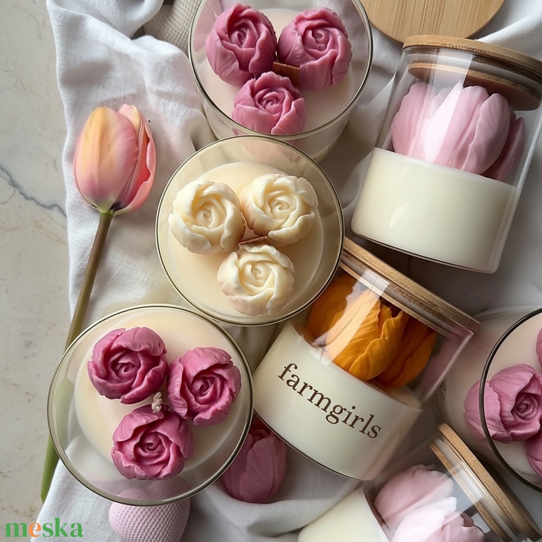 TULIPE � tulipános kókuszviasz gyertya, személyre szabható szülőköszöntő és esküvői ajándék - esküvő - emlék & ajándék - köszönőajándék - Meska.hu