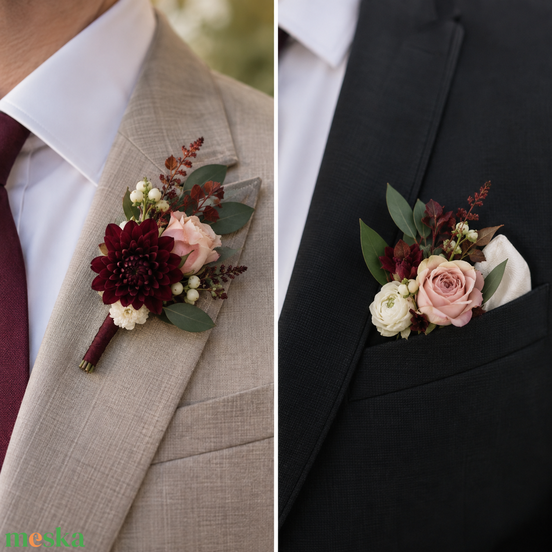 Velvet Burgundy � vőlegény kitűző (friss virág) - esküvő - menyasszonyi- és dobócsokor - Meska.hu