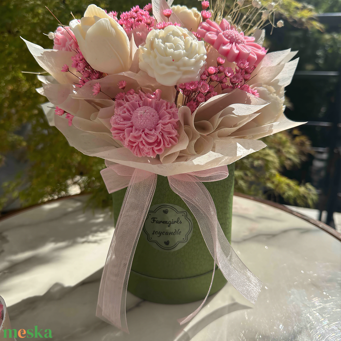 Blush Petal � szülőköszöntő szójaviasz virágbox - esküvő - emlék & ajándék - szülőköszöntő ajándék - Meska.hu