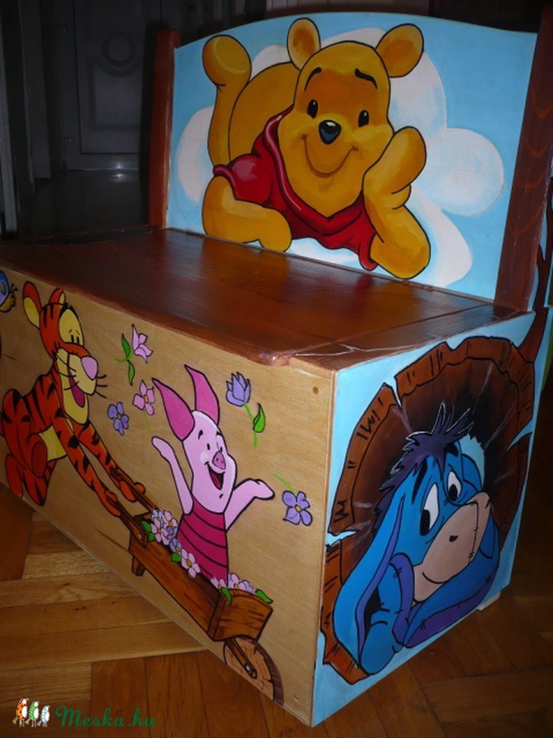 Micimackó játéktároló láda/pad (kézzel festett) -  - Meska.hu