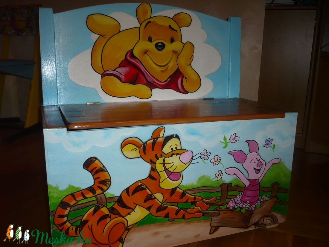 2in1 kézzel festett tároló láda/pad gyerekszobába -  - Meska.hu