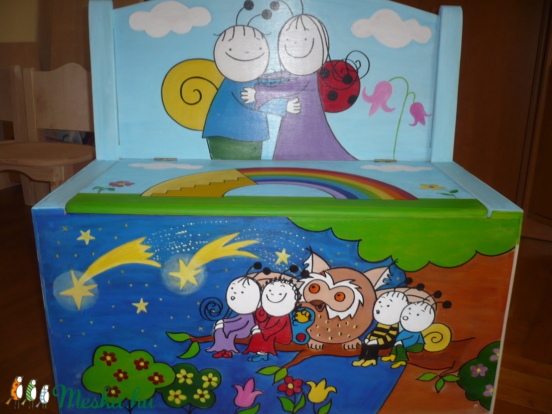 2in1 kézzel festett tároló láda/pad gyerekszobába -  - Meska.hu