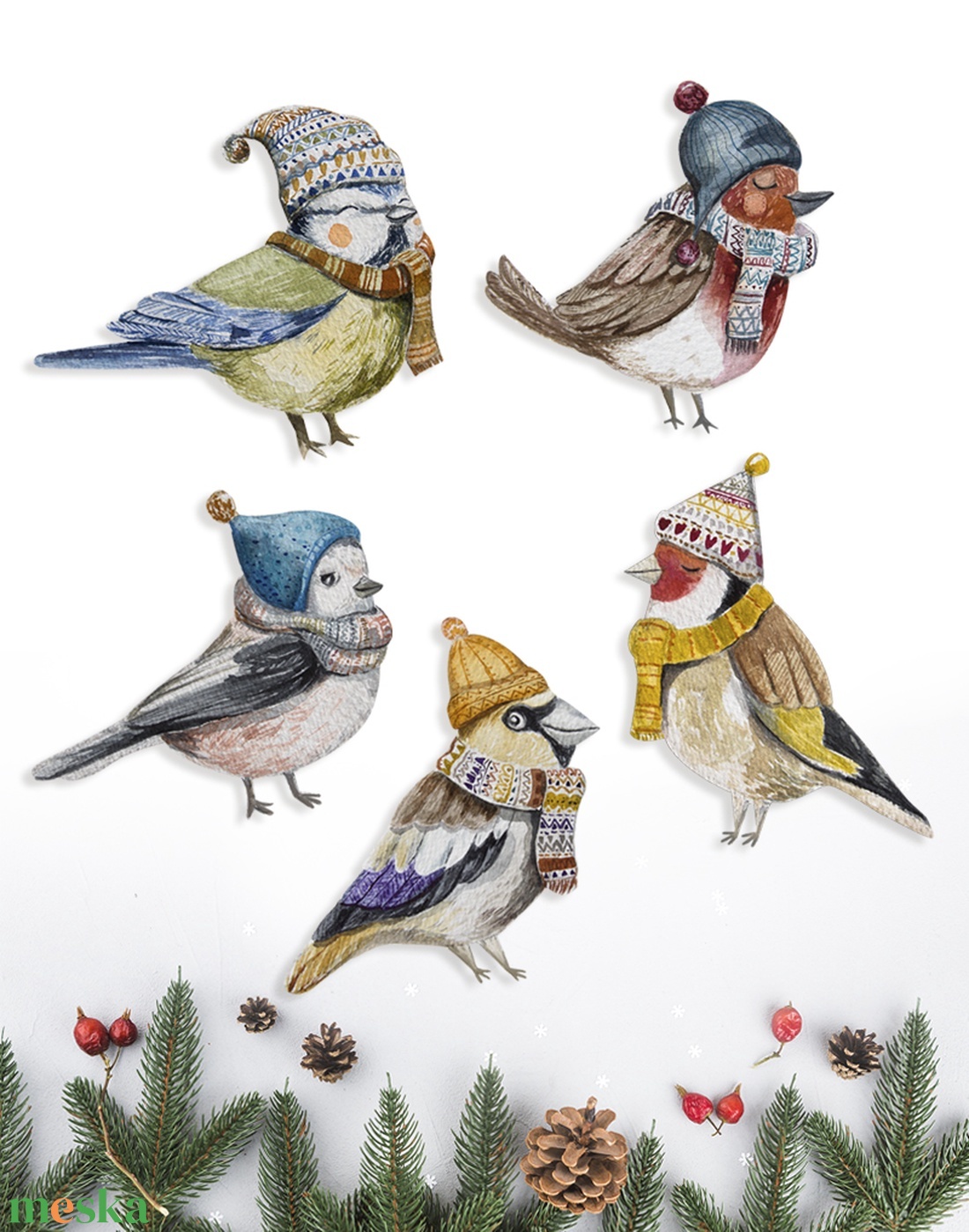 Karácsonyi dísz kollekció 5 téli madárkával - karácsony - karácsonyi lakásdekoráció - karácsonyi lakásdíszek - Meska.hu