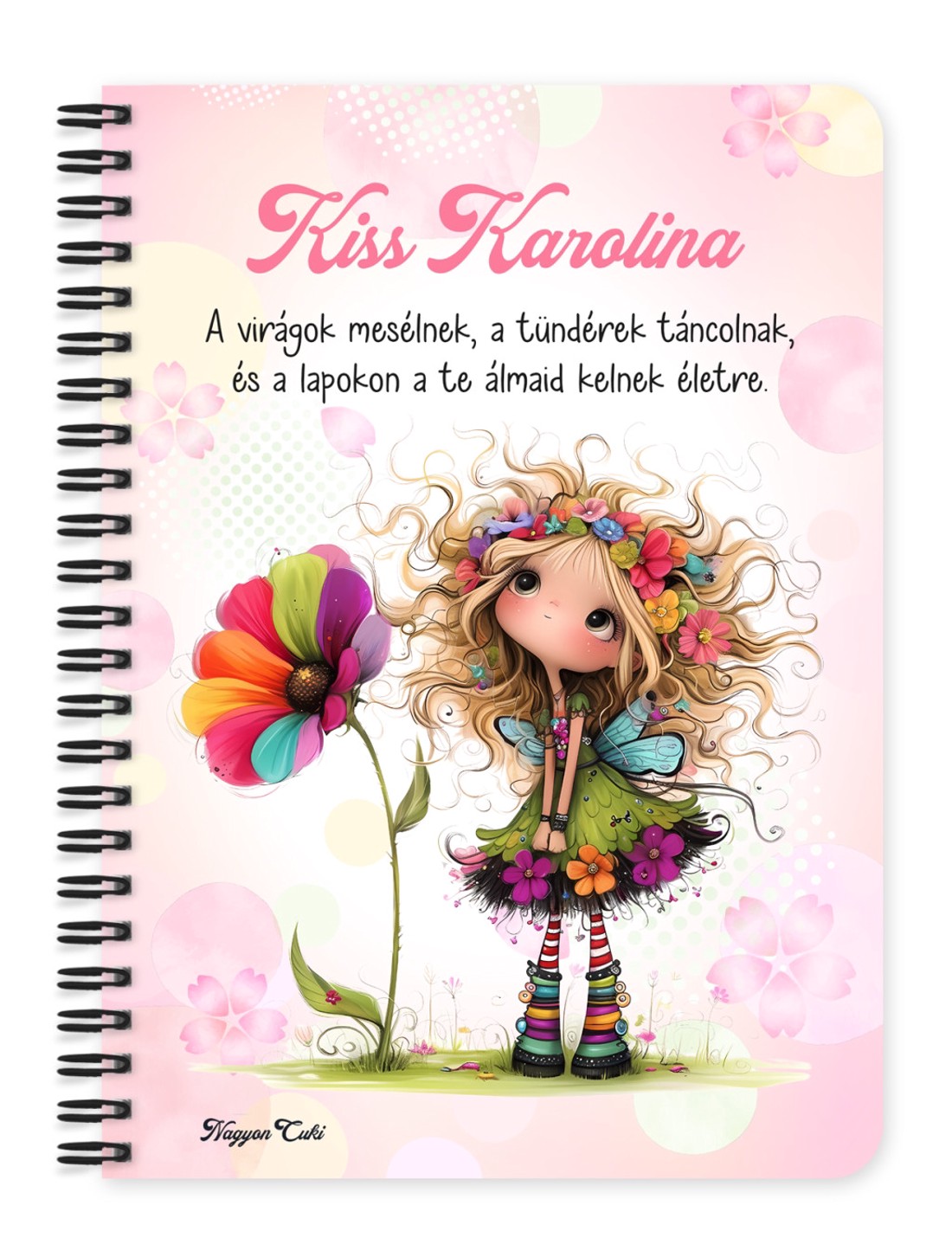 Személyre szabható - Nagyon édes virág tündér mintás A6-os füzet - otthon & életmód - papír, írószer - jegyzetfüzet & napló - Meska.hu