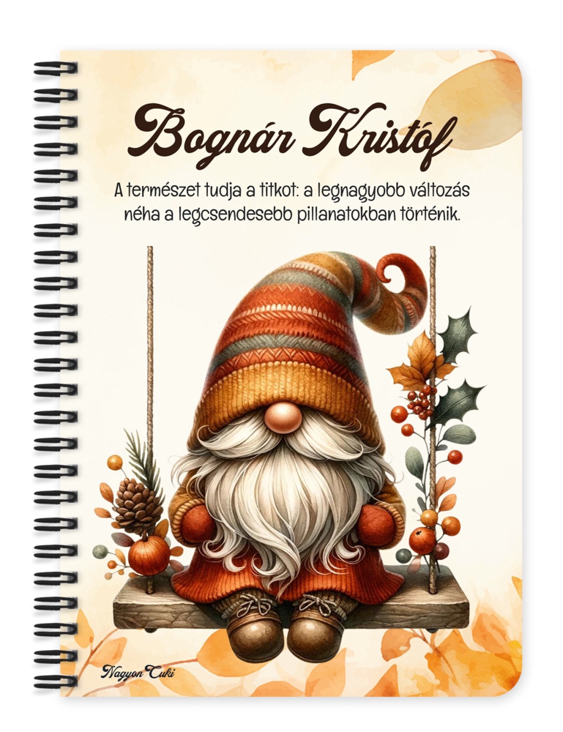 Személyre szabható - Hintázó őszi manó mintás A6-os füzet - otthon & életmód - papír, írószer - jegyzetfüzet & napló - Meska.hu