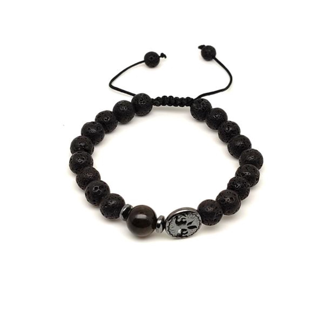 Bazalt életfa karkötő Arany Obszidián gyönggyel 8 mm - ékszer - karkötő - ásványkarkötő - Meska.hu