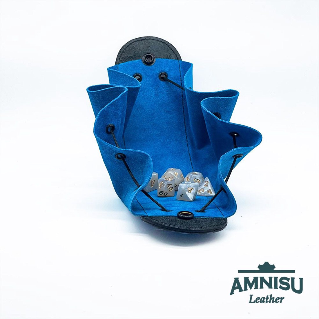 Fekete - világoskék sárkányszemes bőr 2in1 szütyő és kockatálca - Ryen - játék & sport - szerepjáték - Meska.hu