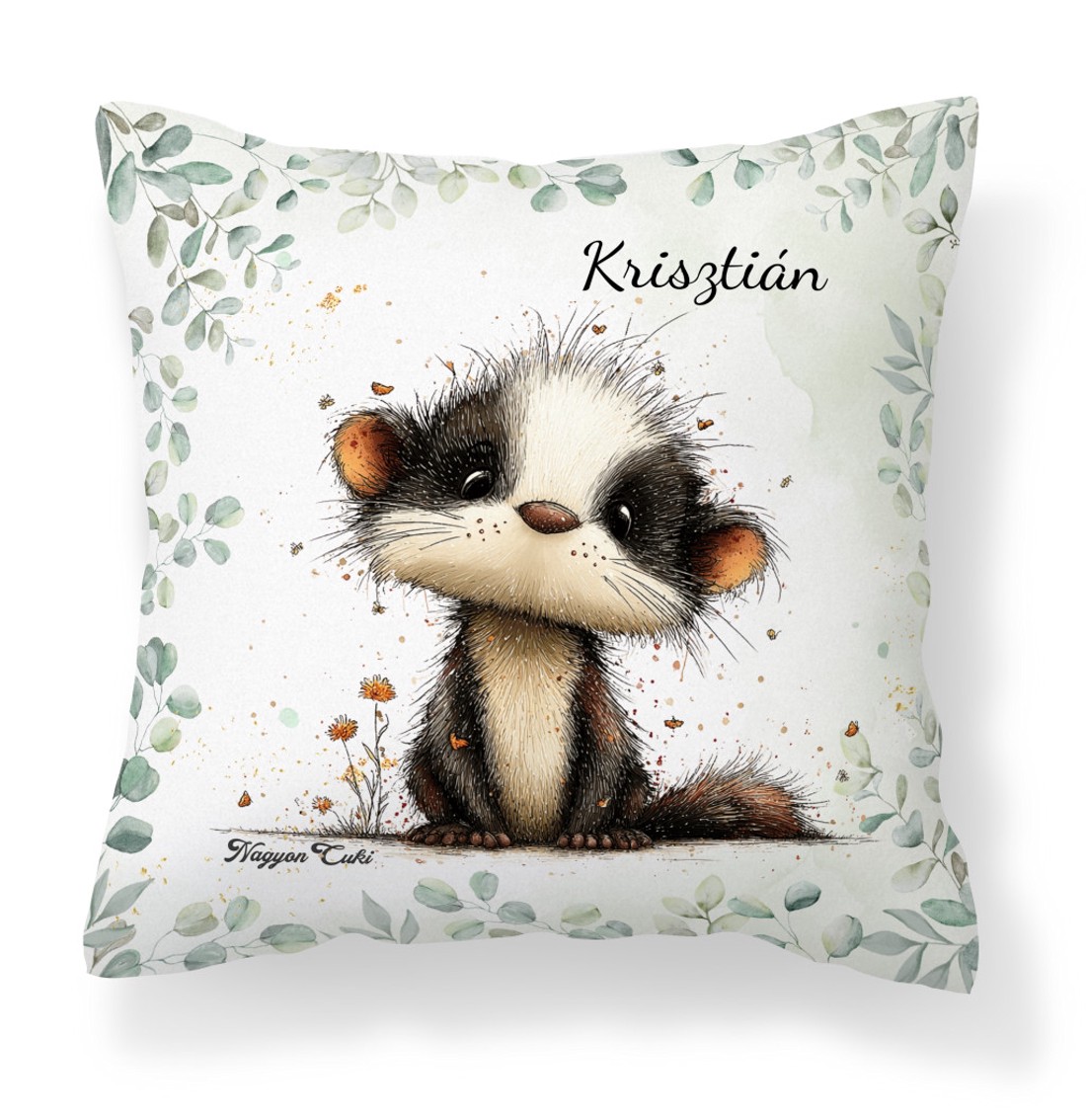 Névvel kérhető - Az erdő bölcs remetéje, a cuki borz mintás párna - otthon & életmód - lakástextil - párna & párnahuzat - díszpárna (belsővel együtt) - Meska.hu