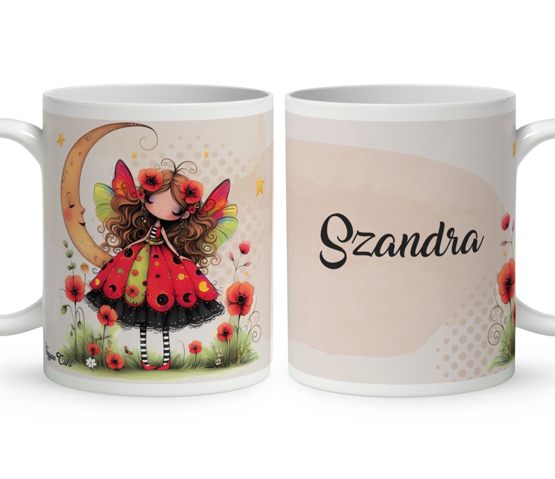 Névvel kérhető - Cuki pipacs tündérlány és a hold mintás bögre - otthon & életmód - konyhafelszerelés, tálalás - tálalás - bögre & csésze - Meska.hu