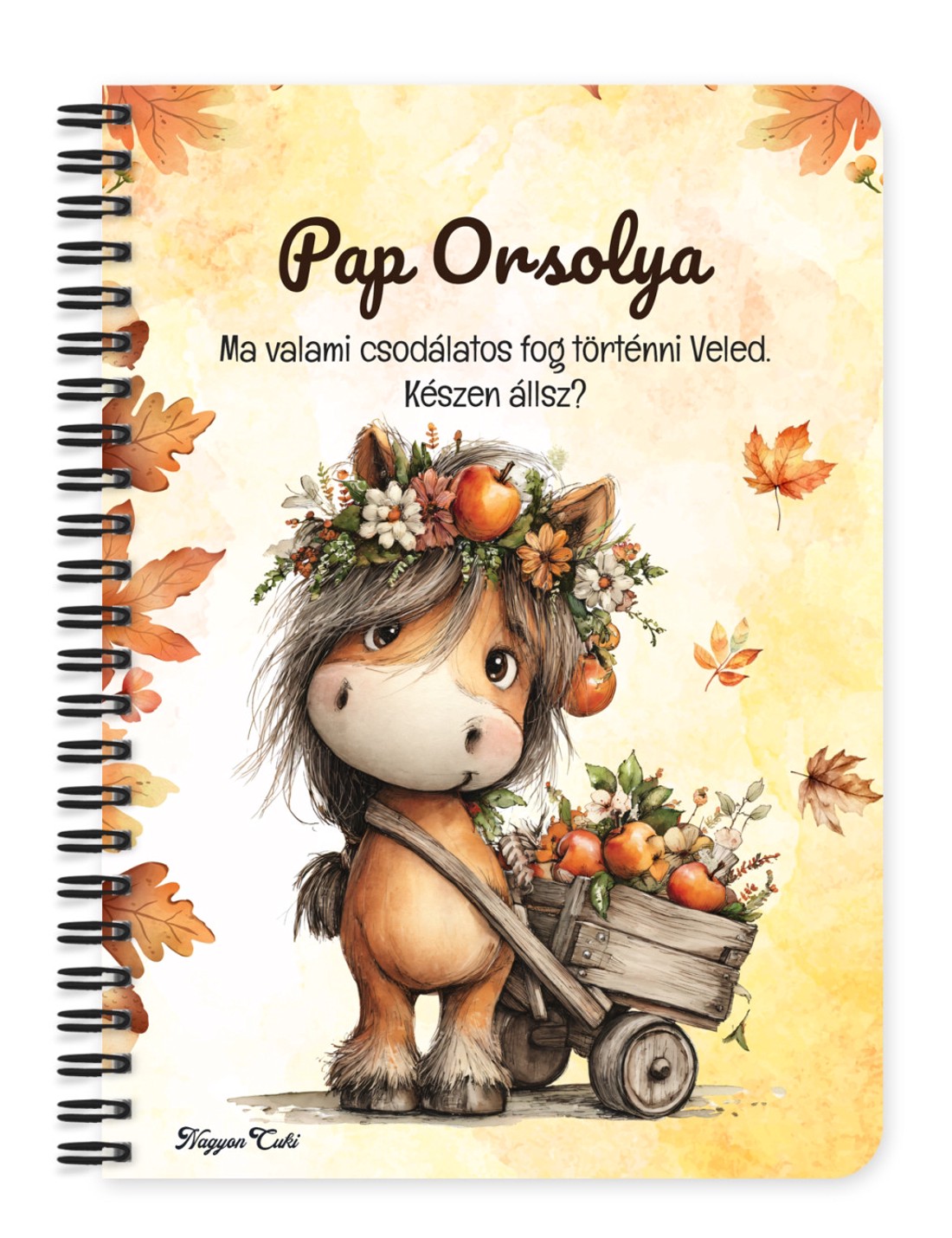 Személyre szabható - Cuki őszi póni almával mintás A6-os füzet - otthon & életmód - papír, írószer - jegyzetfüzet & napló - Meska.hu