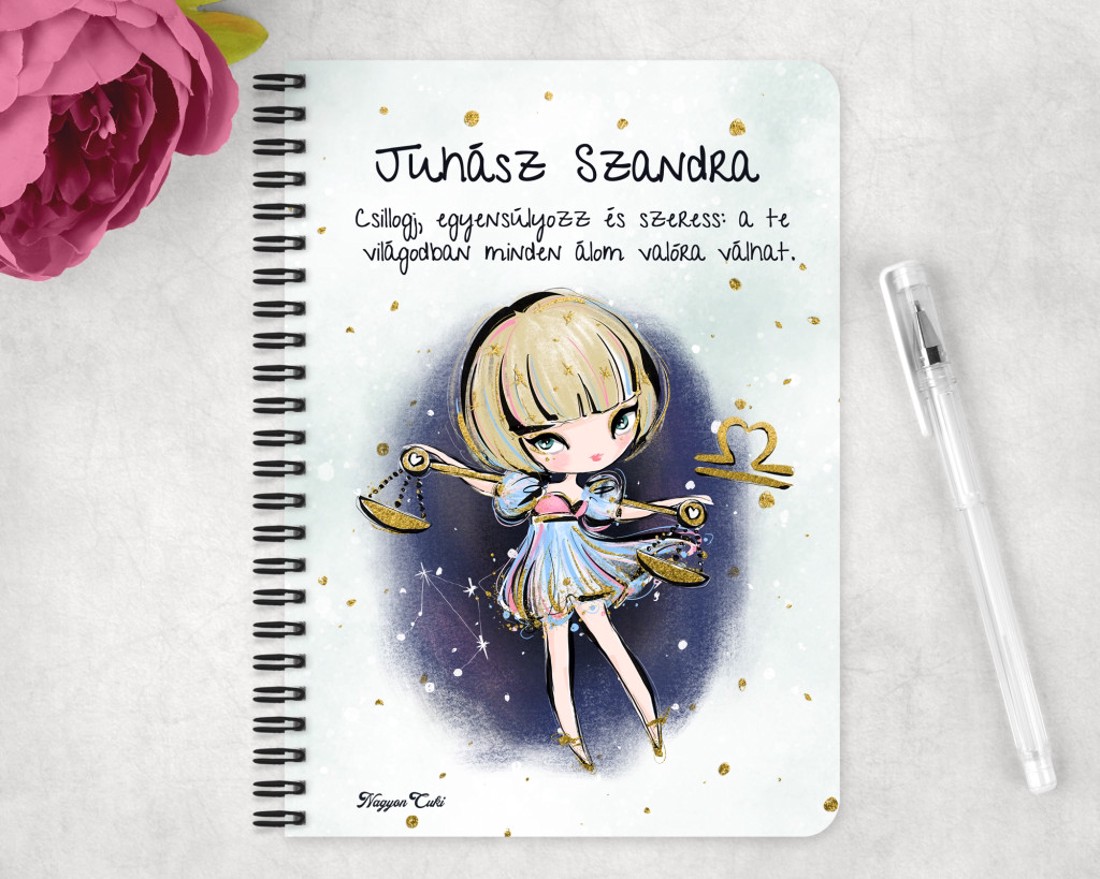Személyre szabható - Szőke hajú Csini Mérleg lány mintás A5-ös füzet - otthon & életmód - papír, írószer - jegyzetfüzet & napló - Meska.hu