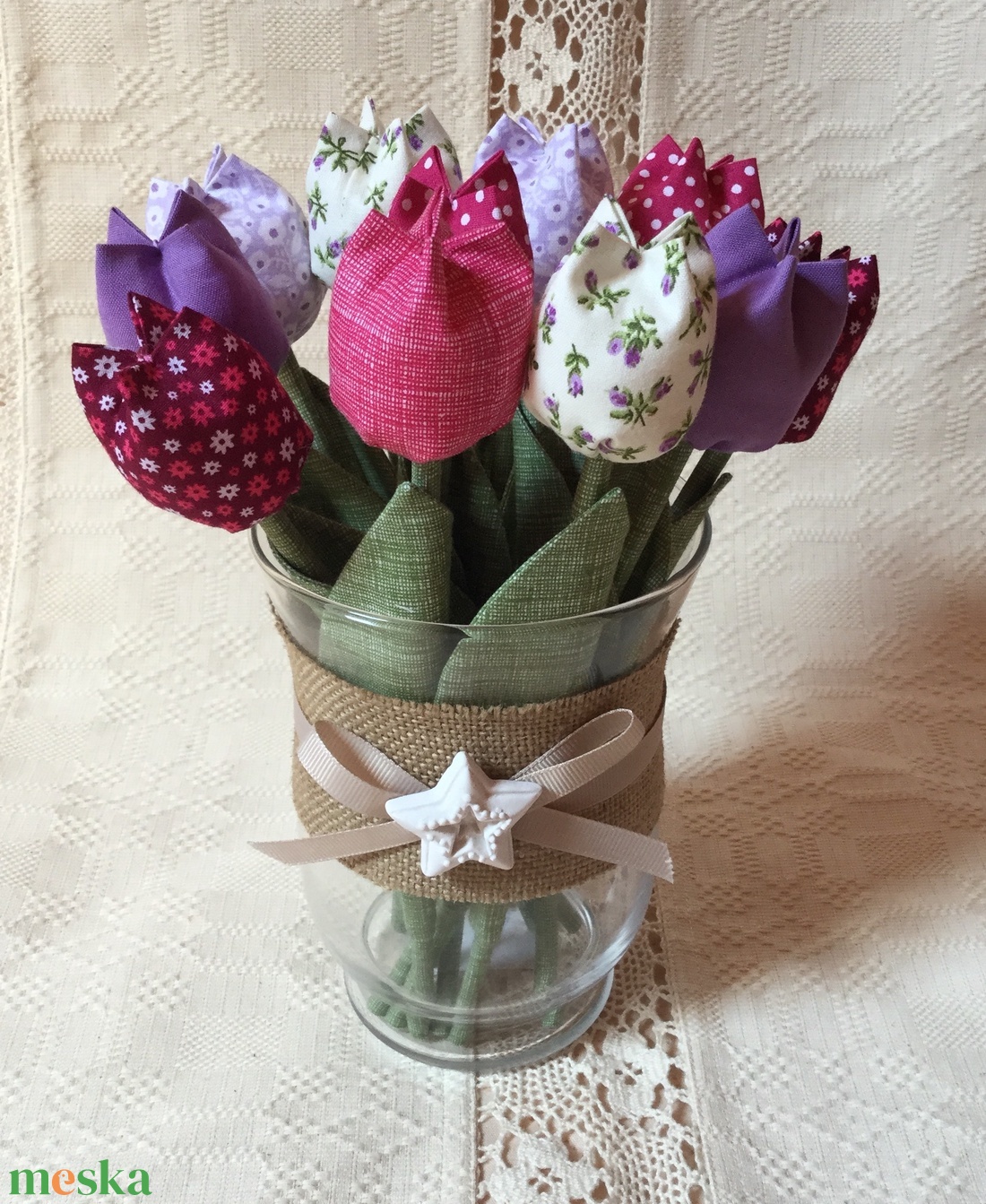 Textil tulipán / szett: 12 db/ ingyen ajándékkísérővel - otthon & életmód - dekoráció - virágdísz és tartó - csokor & virágdísz - Meska.hu