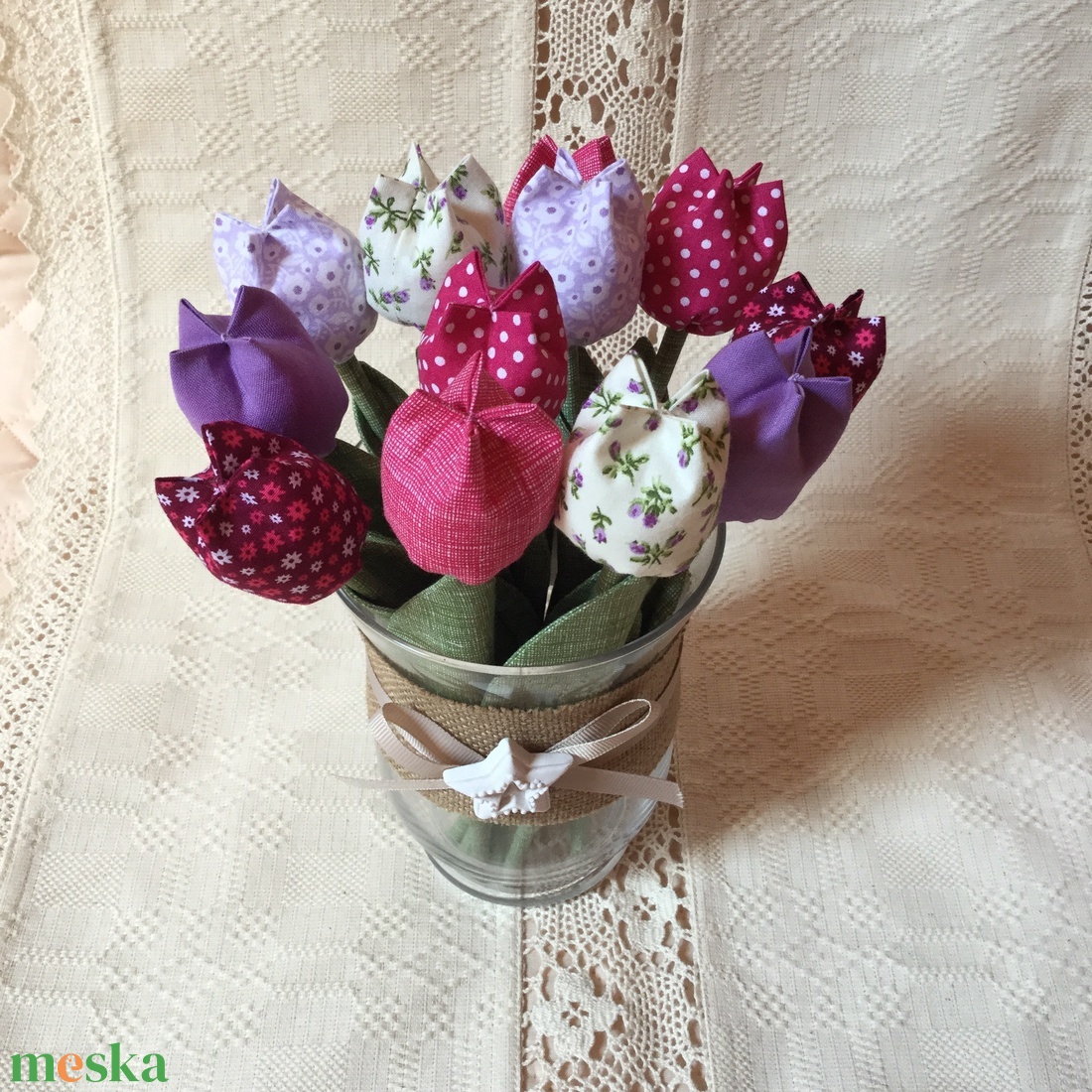 Textil tulipán / szett: 12 db/ ingyen ajándékkísérővel - otthon & lakás - dekoráció - virágdísz és tartó - csokor & virágdísz - Meska.hu