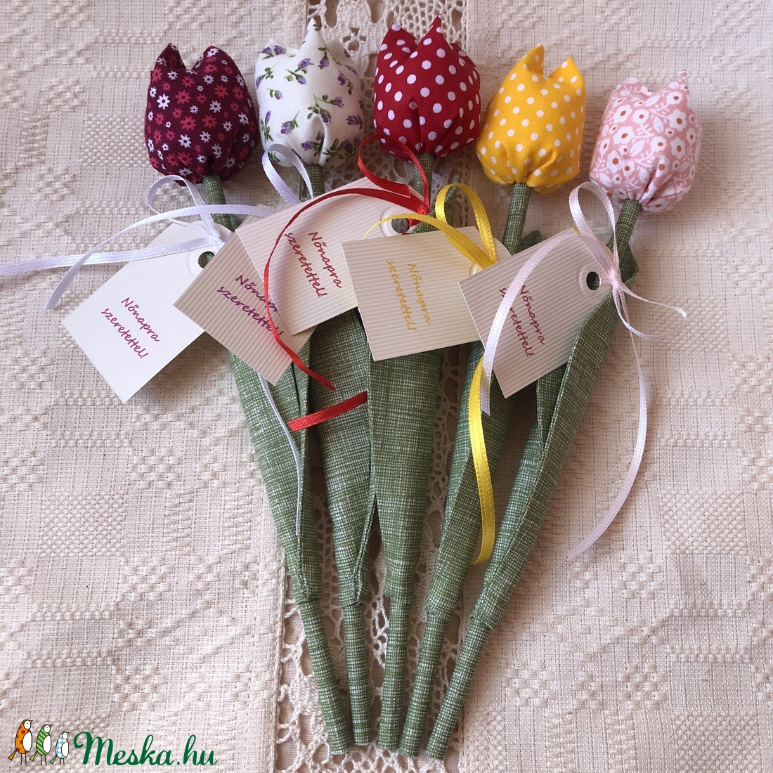 Tulipán Nőnapi ajándékcímkével / szett:5 db/ - otthon & életmód - dekoráció - Meska.hu