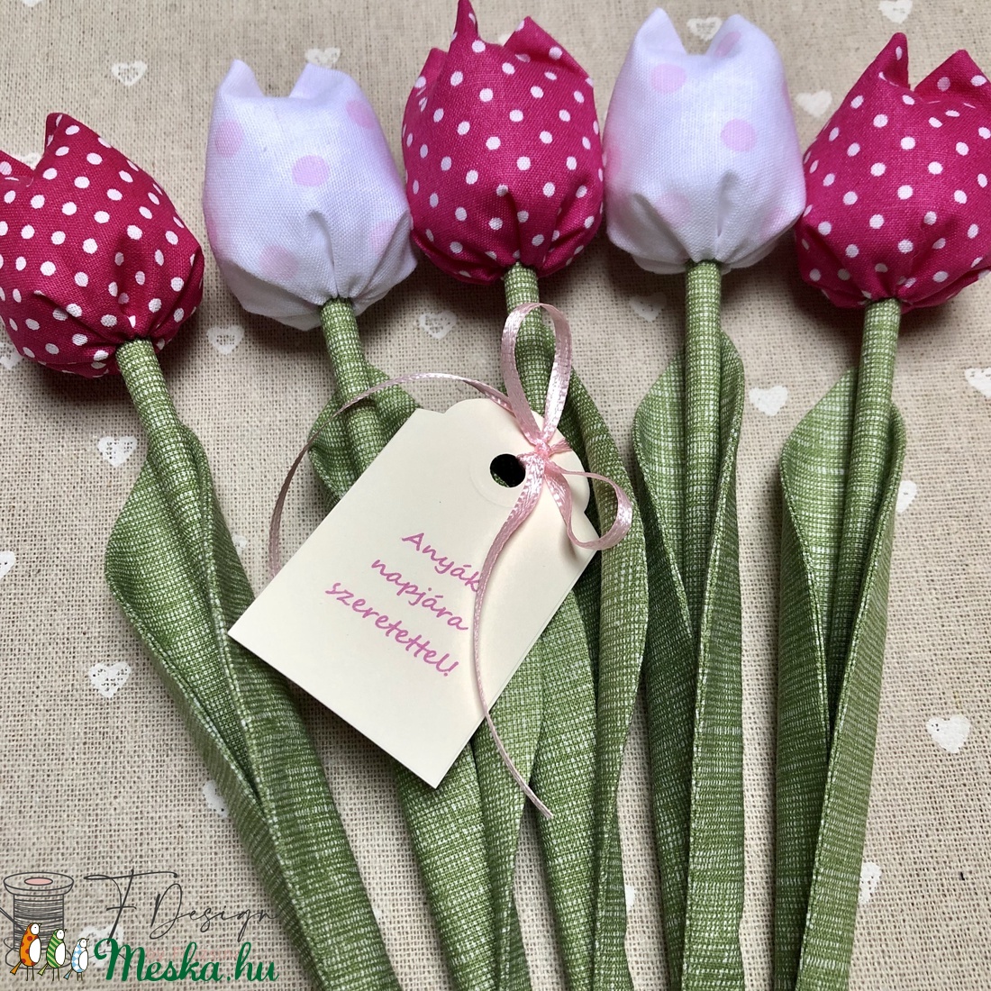 Anyák napi textil tulipánok / szett: 5 db/ ingyen ajándékkísérővel - otthon & lakás - dekoráció - Meska.hu
