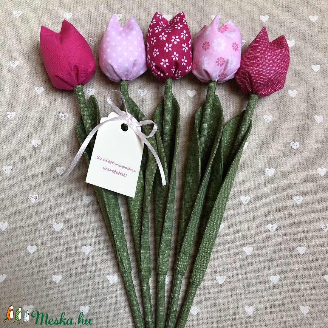 Születésnapi textil tulipánok / szett: 5 db/ ingyen ajándékkísérővel - otthon & lakás - dekoráció - Meska.hu