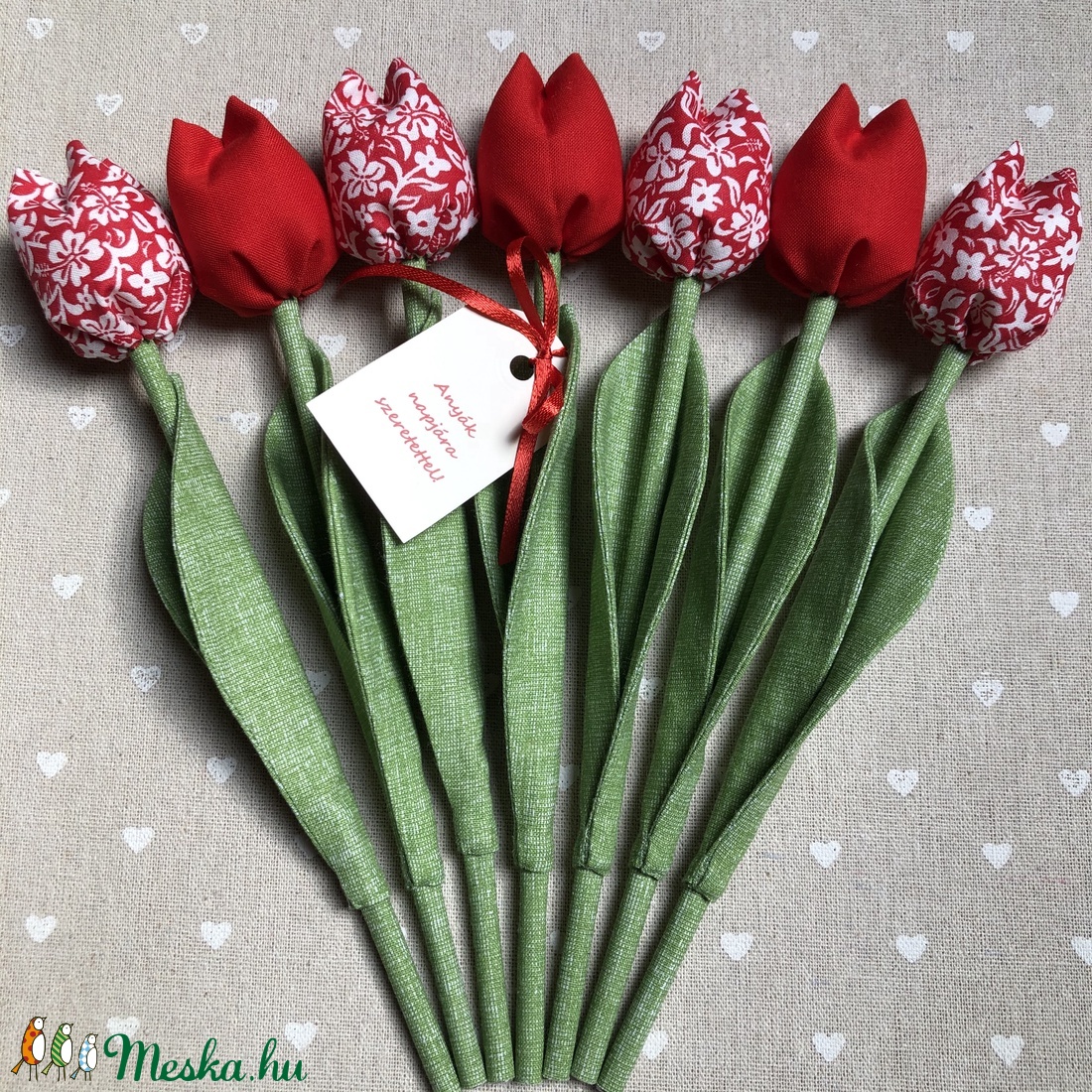 Anyák napi textil tulipánok / szett: 7 db/ ingyen ajándékkísérővel - otthon & lakás - dekoráció - Meska.hu