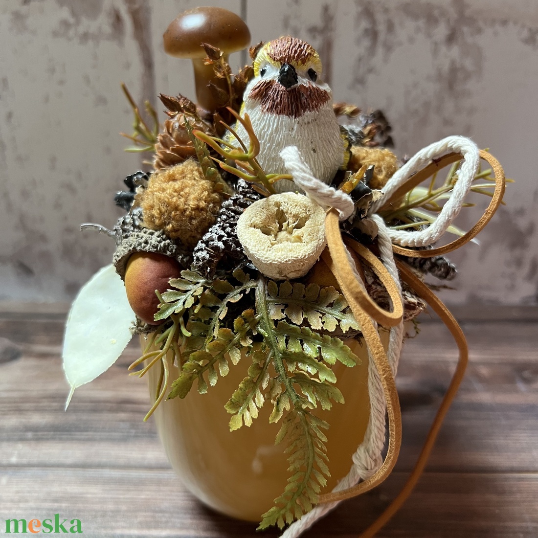 Madaras őszi asztali dekoráció-sárga - otthon & életmód - dekoráció - dísztárgy - Meska.hu