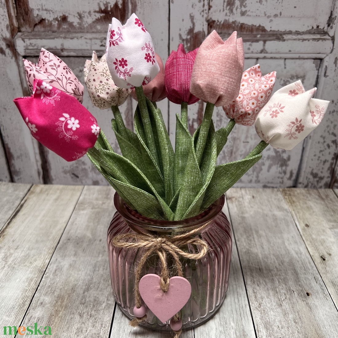 Valentin napi textil tulipán szett - otthon & lakás - dekoráció - virágdísz és tartó - csokor & virágdísz - Meska.hu
