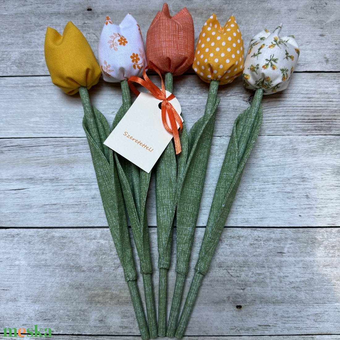 Névnapi tulipán /szett: 5 db/ ajándékkártyával - otthon & életmód - dekoráció - Meska.hu