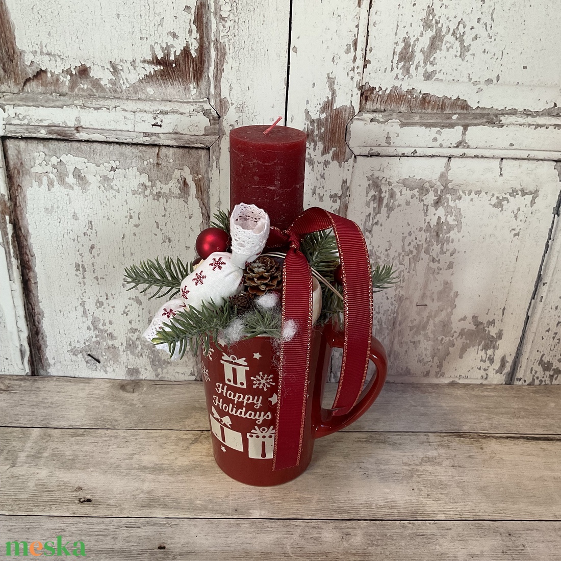 Karácsonyi dekoráció textil szaloncukorral - karácsony - adventi díszek - adventi asztaldísz - Meska.hu