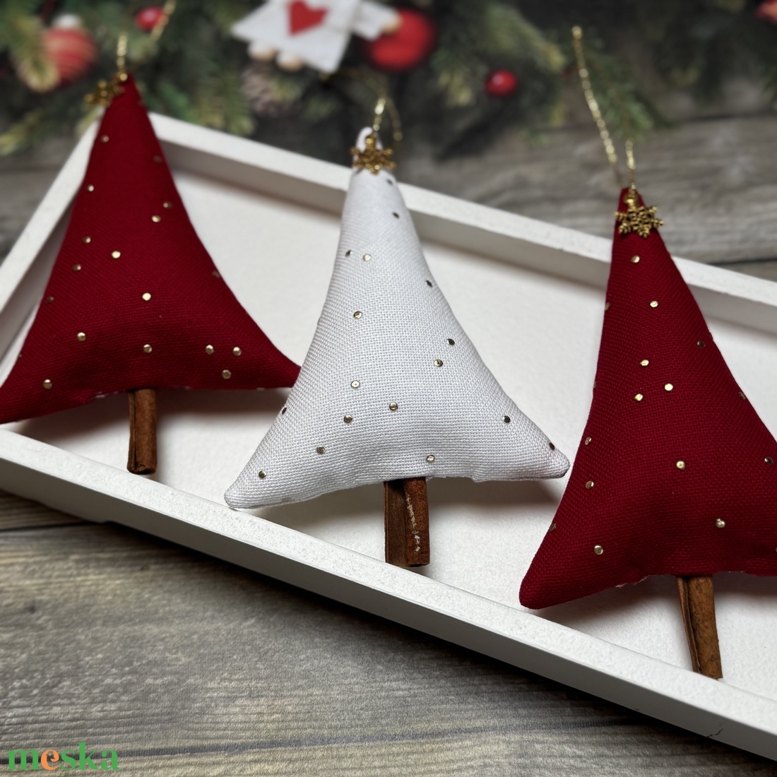 Fenyőfa karácsonyfadísz fahéjszárral /szett: 3 db/ - karácsony - karácsonyi lakásdekoráció - karácsonyfadíszek - Meska.hu