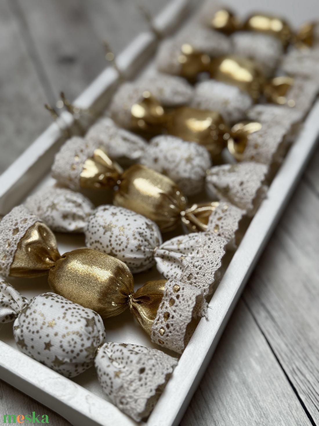 Textil szaloncukor /szett: 10 db/ - karácsony - karácsonyi lakásdekoráció - karácsonyfadíszek - Meska.hu