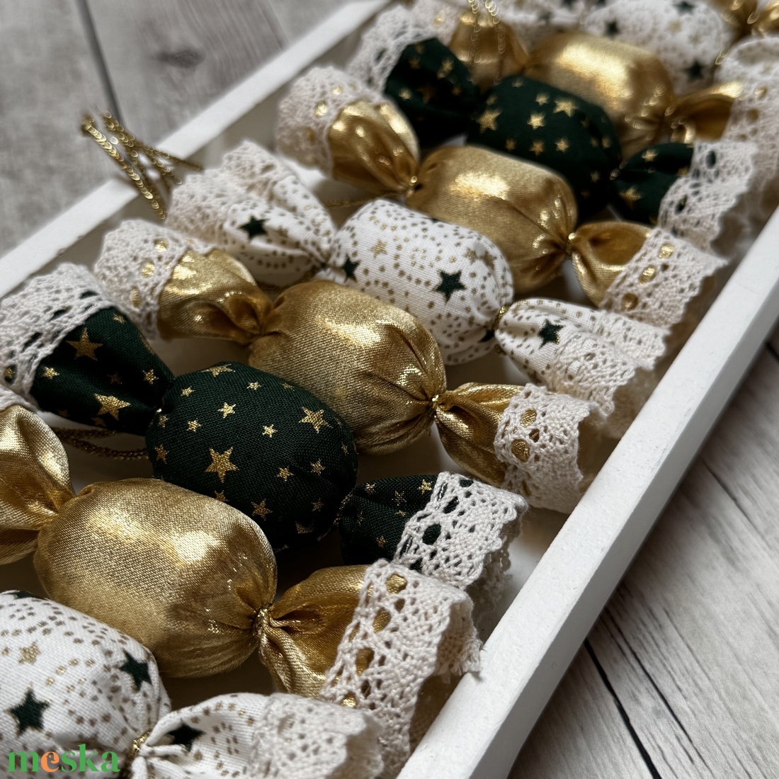 Textil szaloncukor /szett: 10 db/ - karácsony - karácsonyi lakásdekoráció - karácsonyfadíszek - Meska.hu