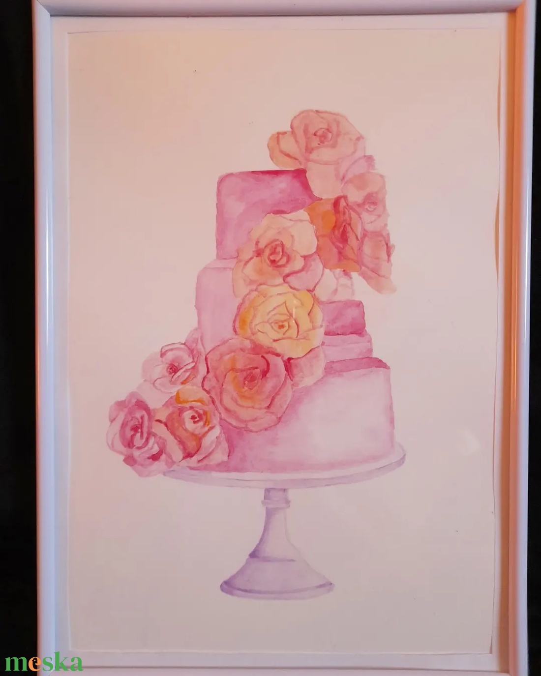 Esküvői torta - akvarell festmény - vintage farmhouse boho style - esküvő - dekoráció - helyszíni dekor - Meska.hu