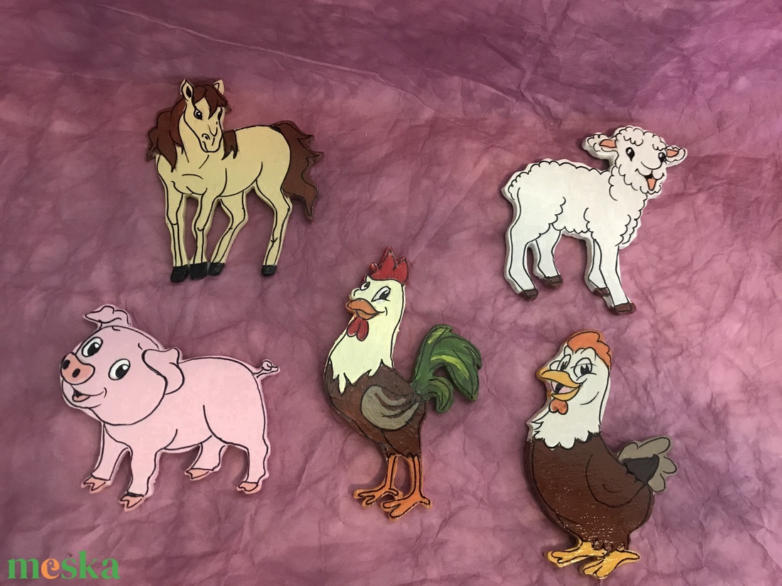 Kézzel készített fa hűtőmágnes csomag - háziállatok, farm - otthon & életmód - konyhafelszerelés, tálalás - konyhai dekoráció - hűtőmágnes - Meska.hu