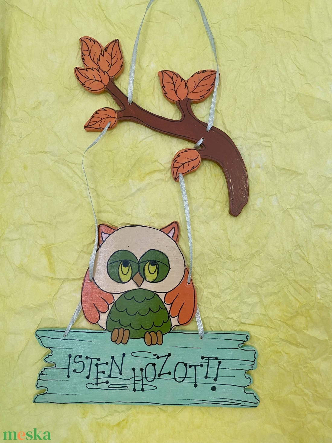 Baglyos tábla- k�zzel festett - otthon & életmód - dekoráció - ajtó- és ablak dekoráció - ajtótábla - Meska.hu