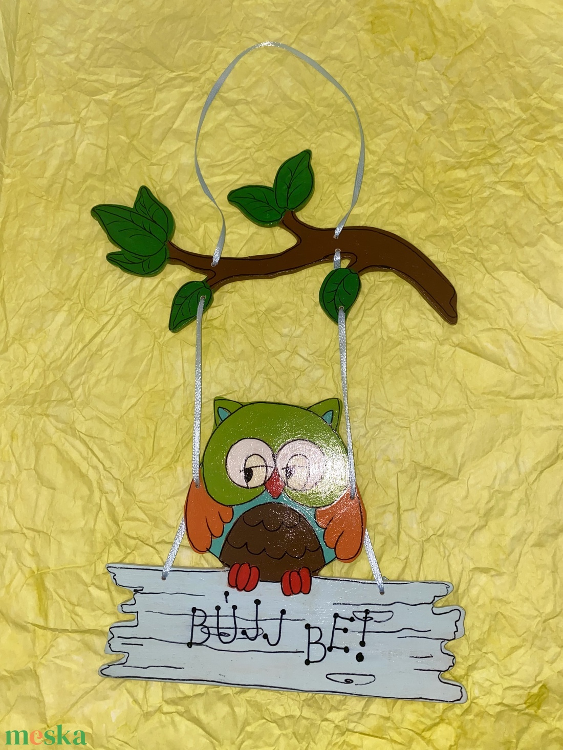 Baglyos tábla- k�zzel festett - otthon & életmód - dekoráció - ajtó- és ablak dekoráció - ajtótábla - Meska.hu