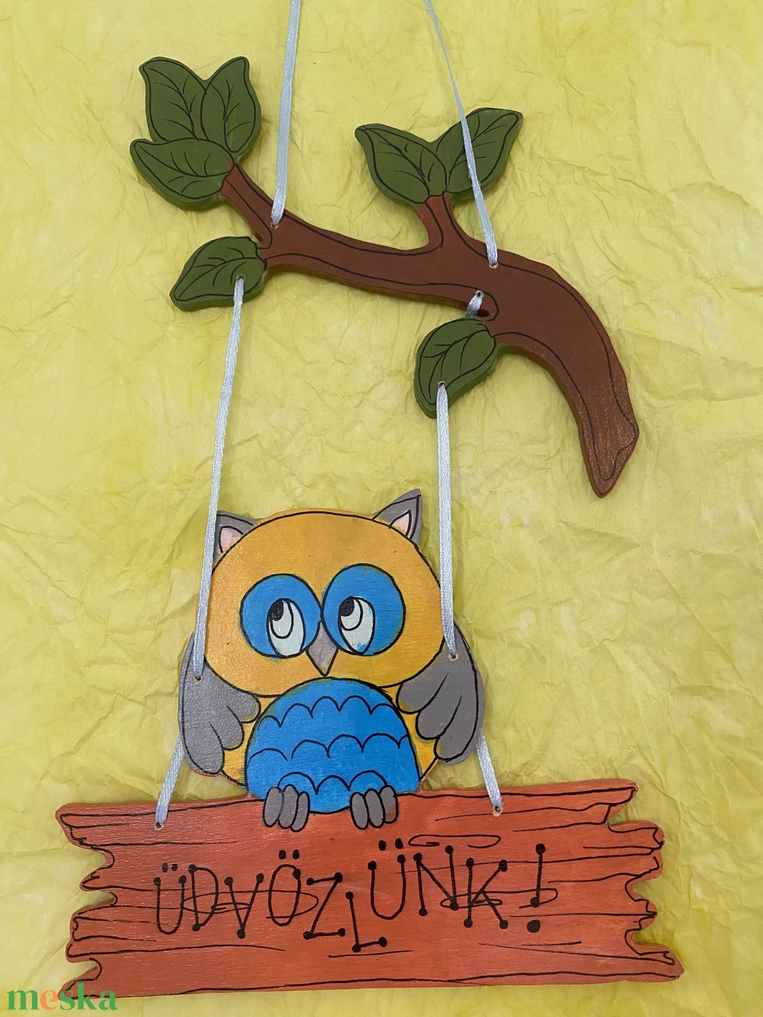 Baglyos tábla- k�zzel festett - otthon & életmód - dekoráció - ajtó- és ablak dekoráció - ajtótábla - Meska.hu