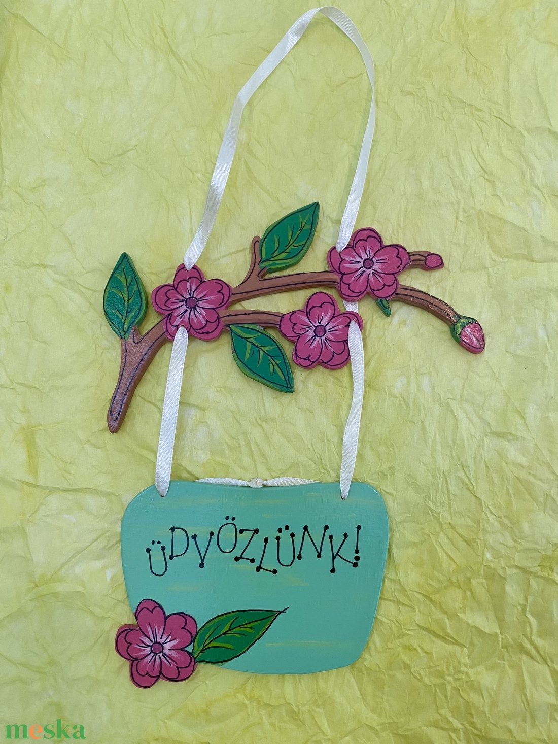 Virágos ajtótábla-kézzel festett - otthon & életmód - dekoráció - ajtó- és ablak dekoráció - ablakdísz - Meska.hu